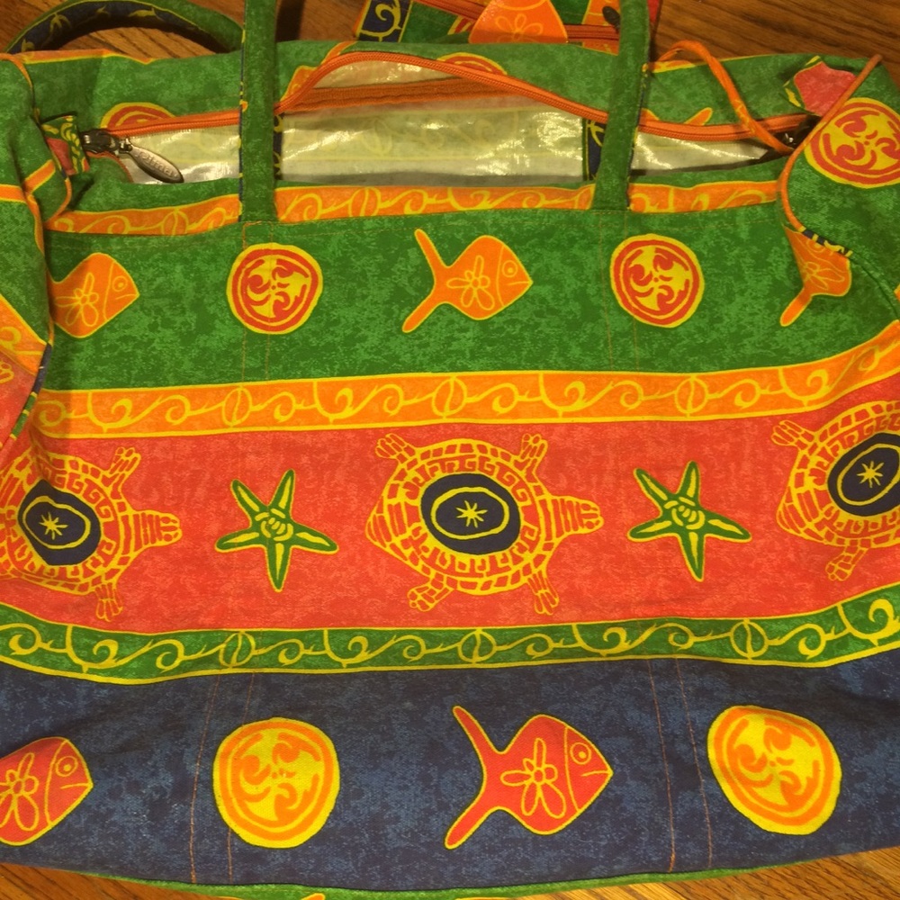 Bright Tropical Tote! Cotton w plastic interior